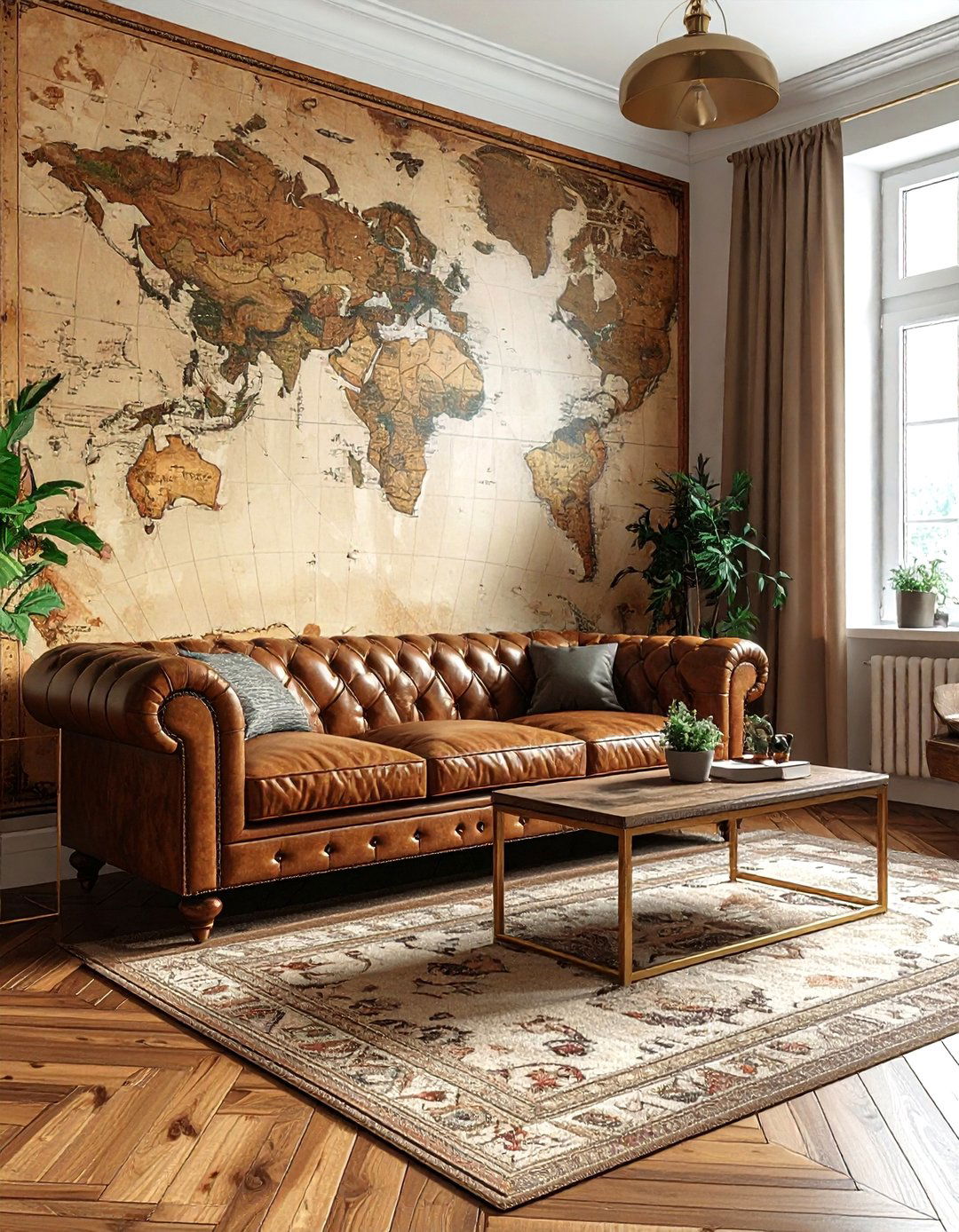 World Map Wallpaper - 30 travel themed living room ideas