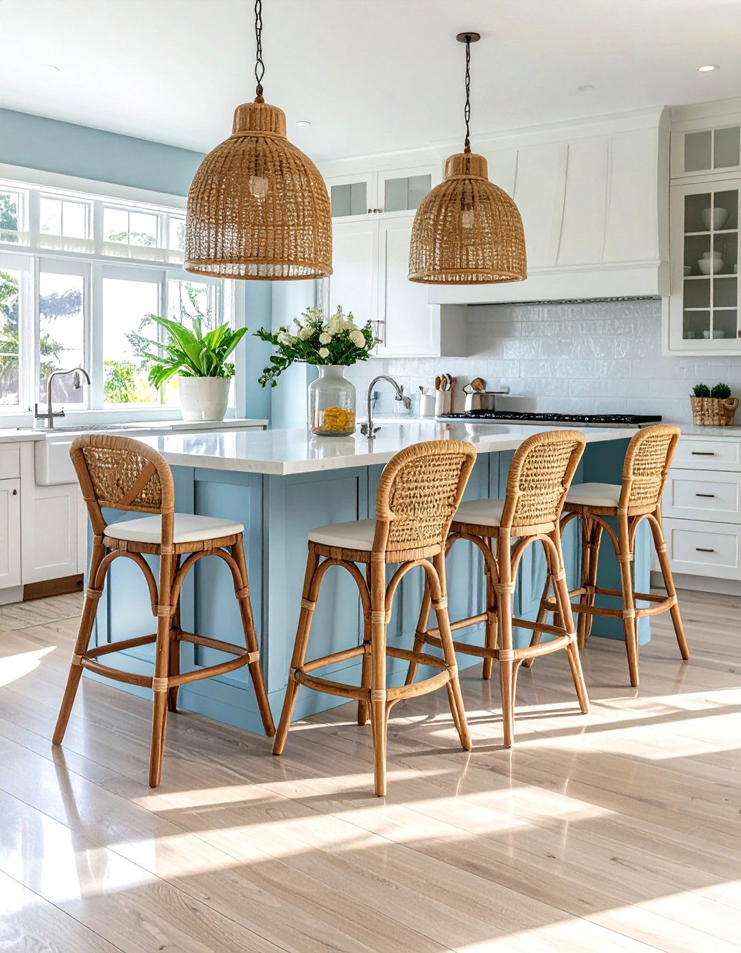 Woven Bar Stools - 30 tropical kitchen ideas