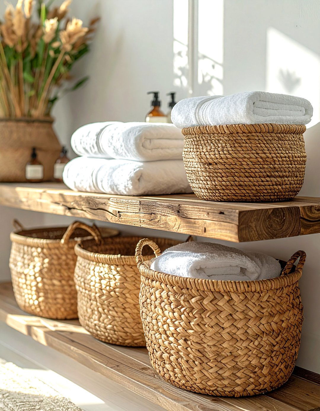 Woven Basket Bathroom Storage - 30 rustic bathroom ideas