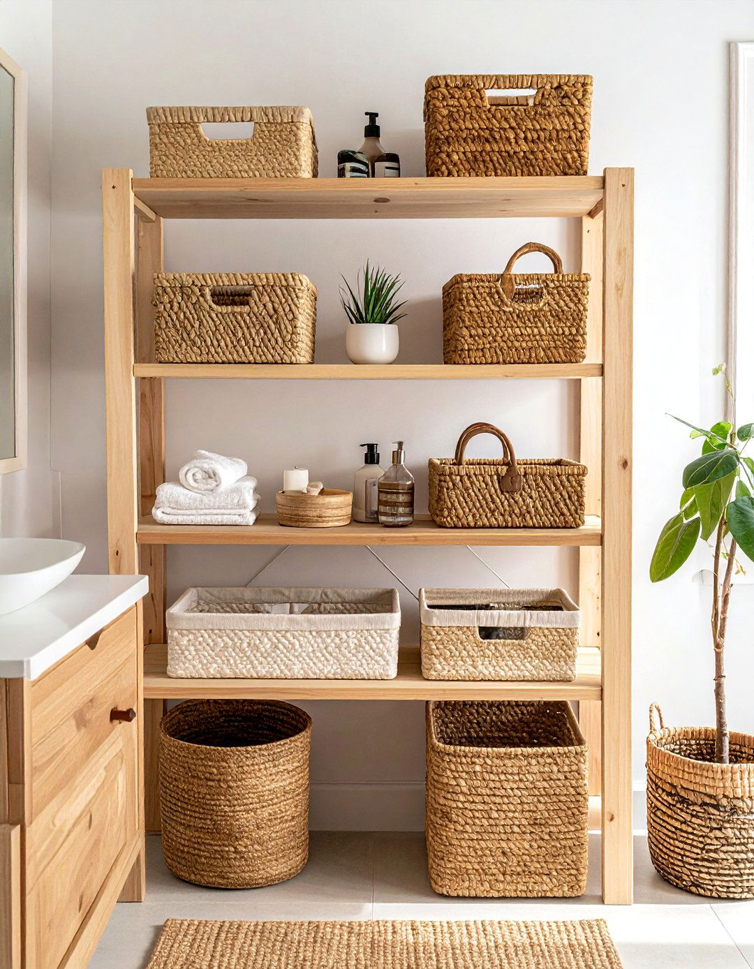 Woven Basket Bathroom Storage - 30 earthy bathroom ideas