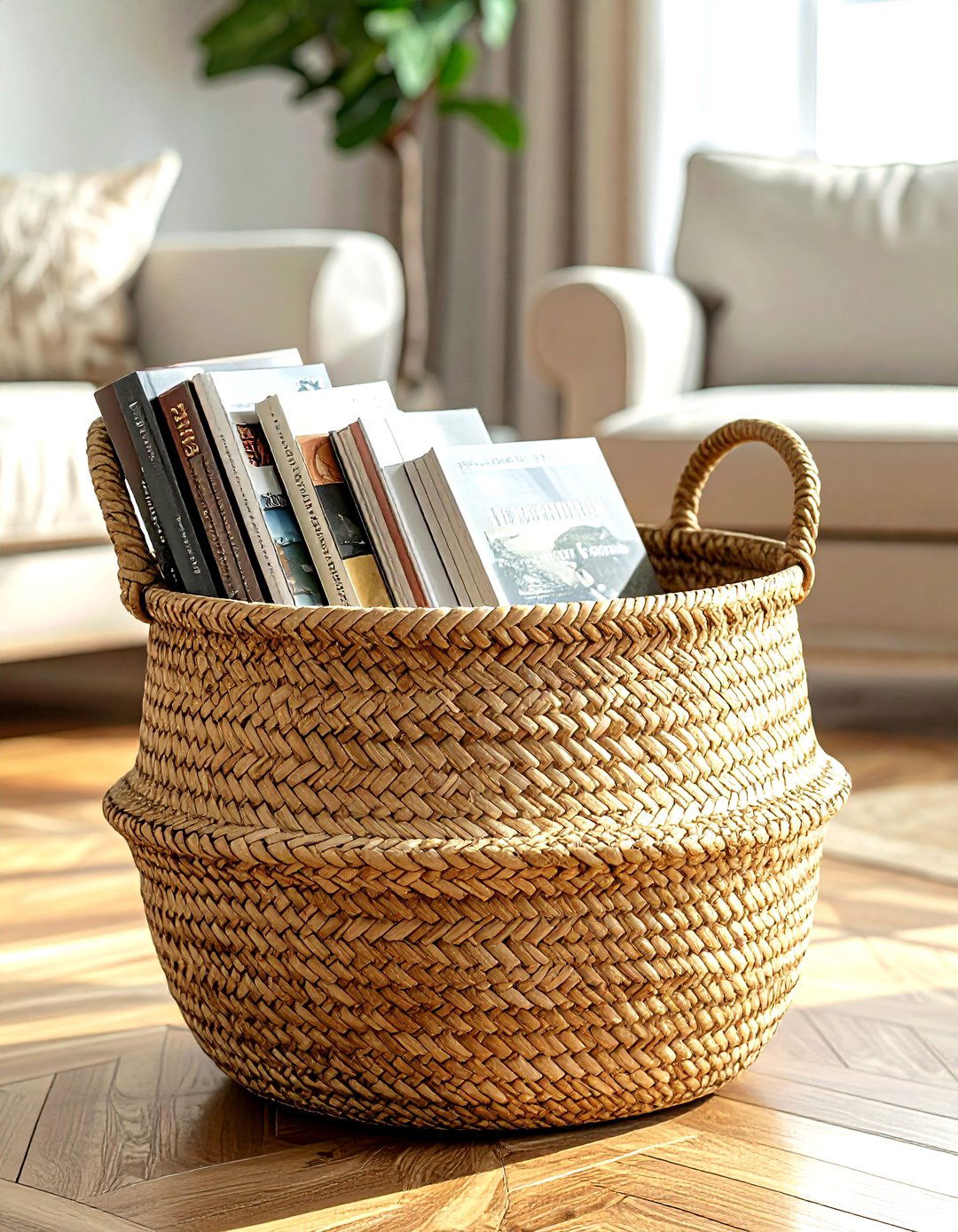 Woven Basket Book Storage - 30 living room book displays