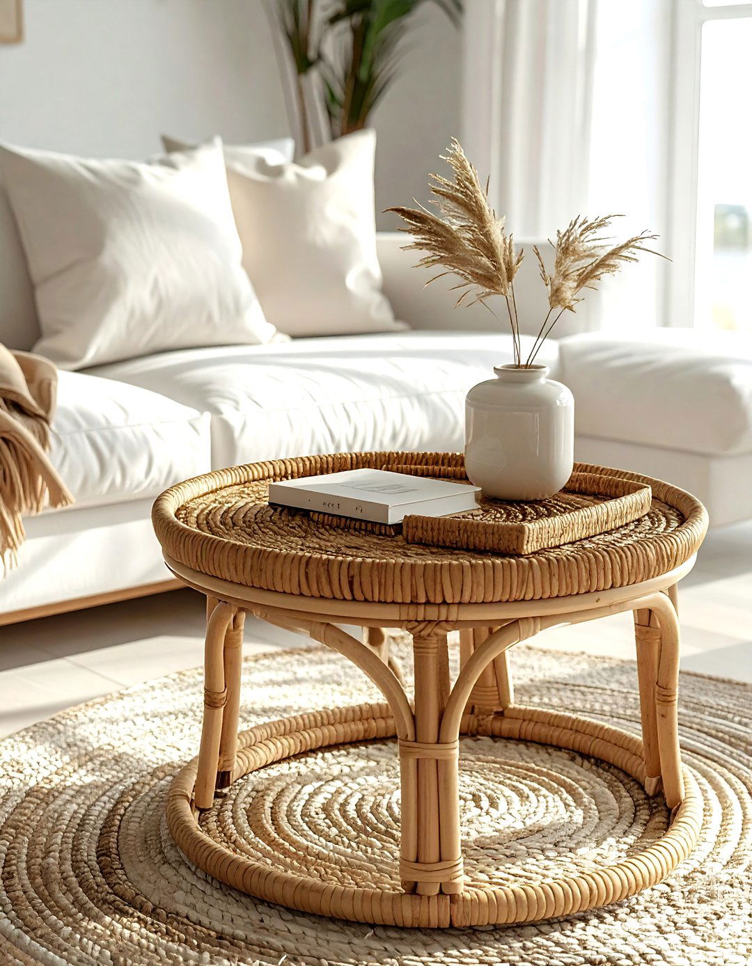 Woven Basket Coffee Table - 30 round coffee table decor ideas