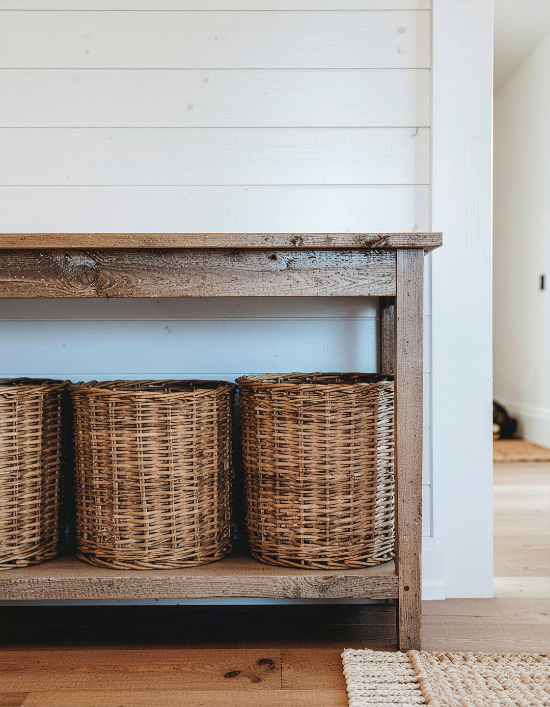 Woven Basket Shoe Storage - 30 living room entryway ideas