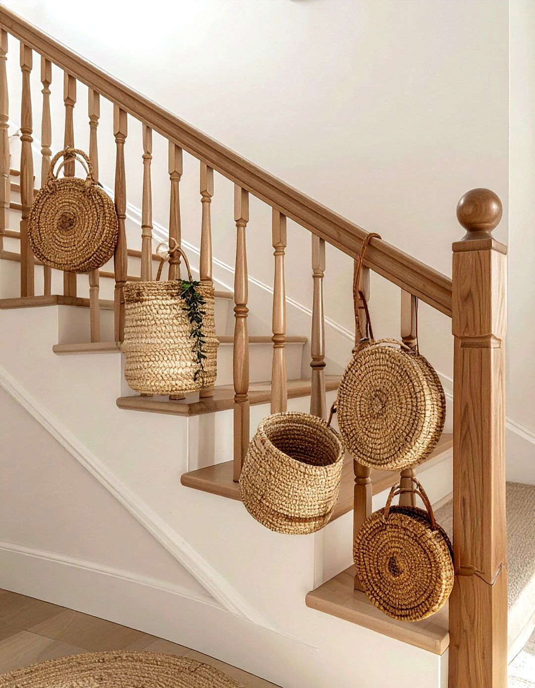 Woven Basket Staircase - 30 banister decor ideas