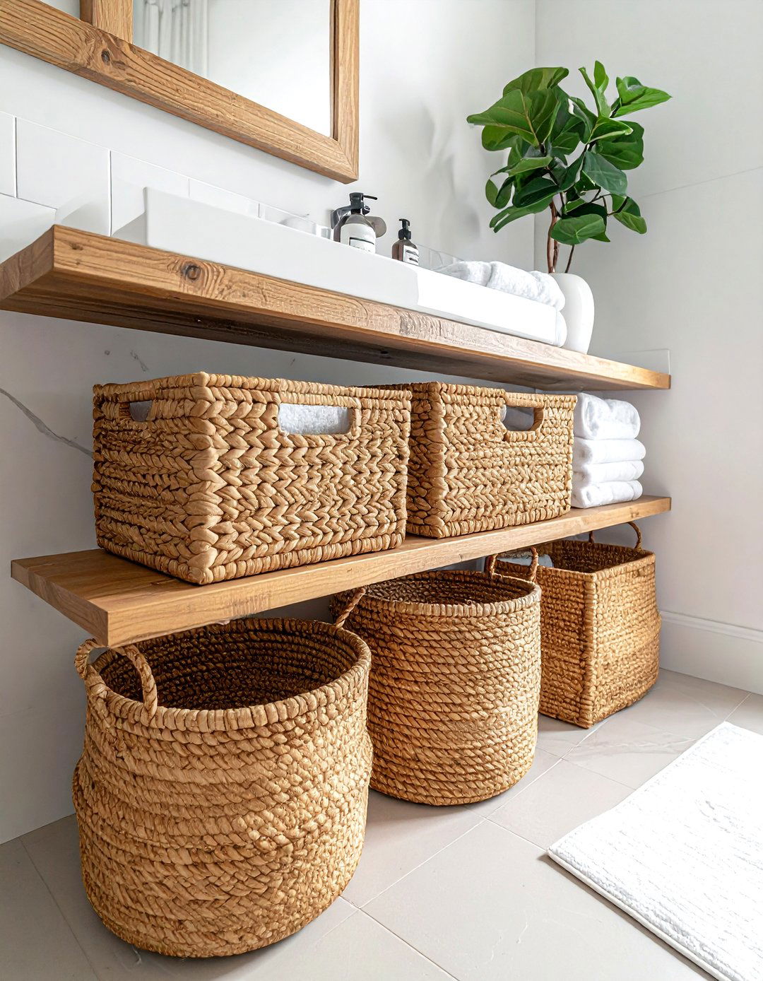 Woven Basket Storage - 30 cozy bathroom ideas