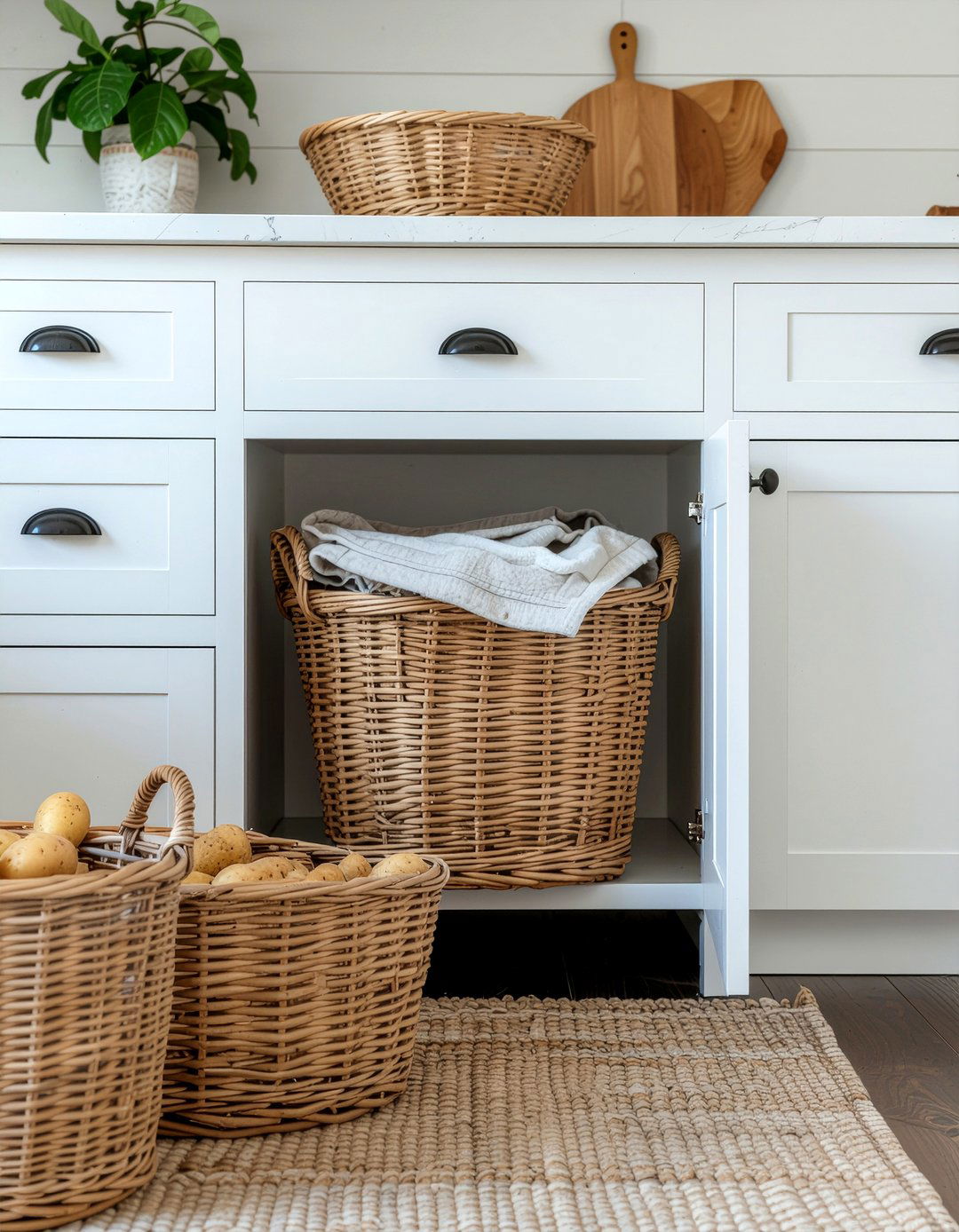 Woven Basket Storage - 30 English farmhouse kitchen ideas