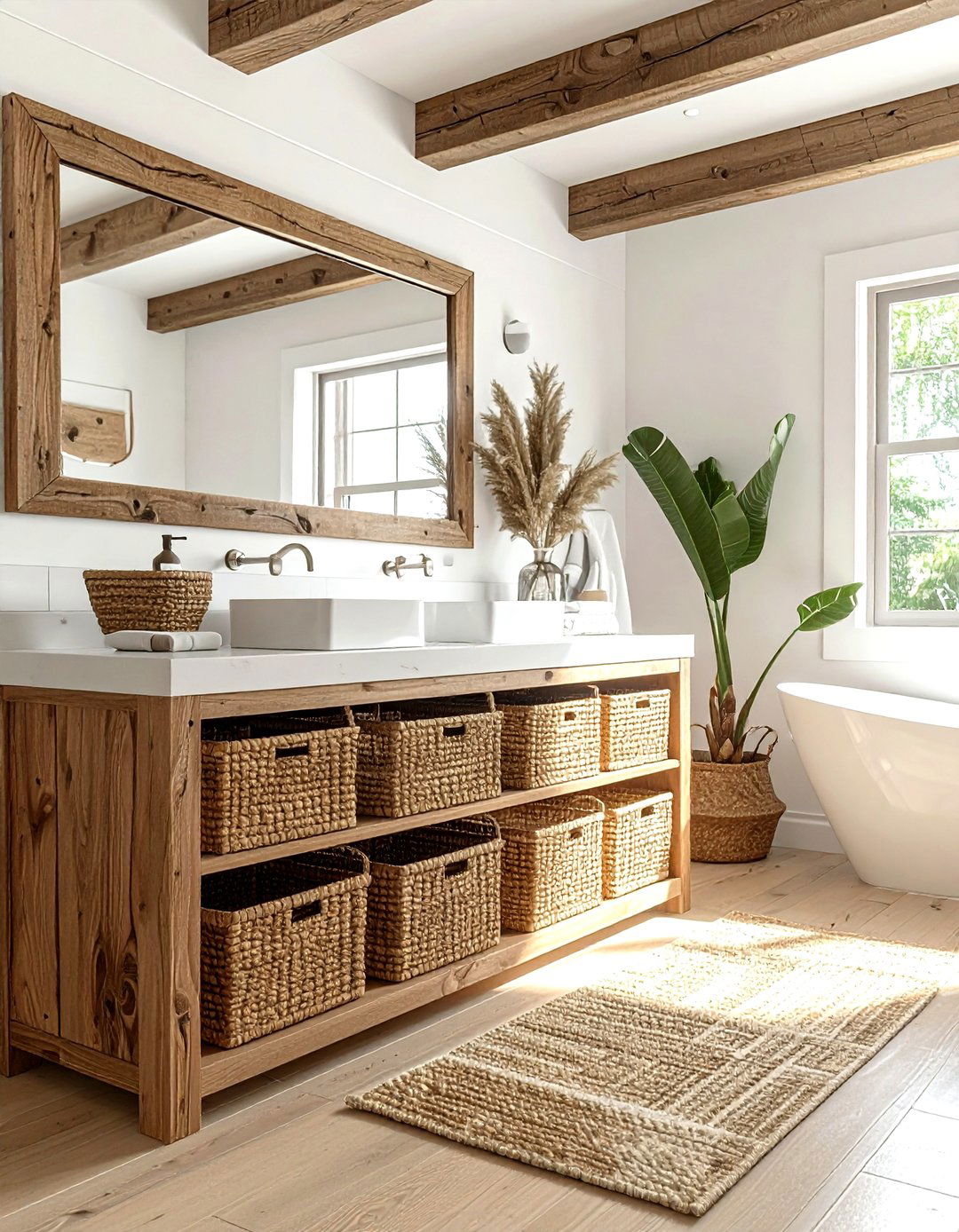 Woven Basket Storage - 30 modern farmhouse bathroom ideas