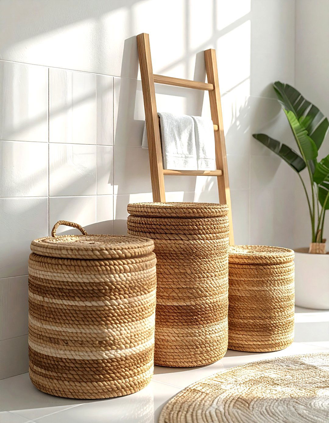 Woven Basket Storage - 30 Moroccan bathroom ideas
