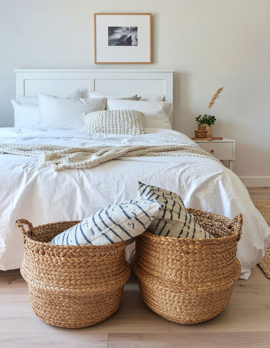 Woven Basket Storage - 30 sanctuary bedroom ideas