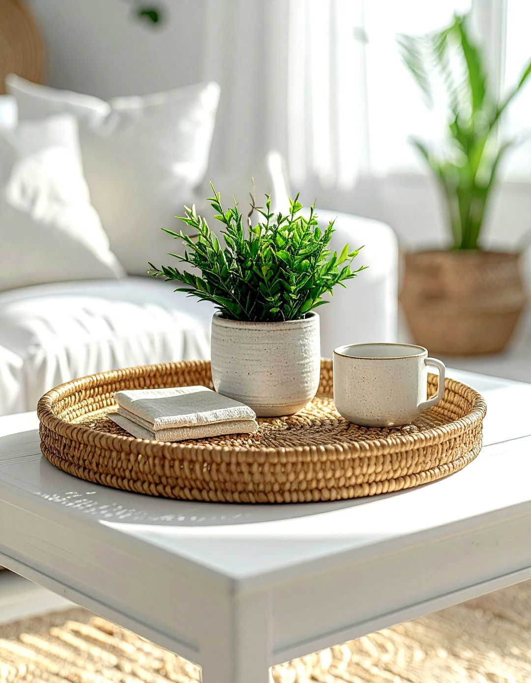 Woven Basket Tray - 30 living room tablescape ideas