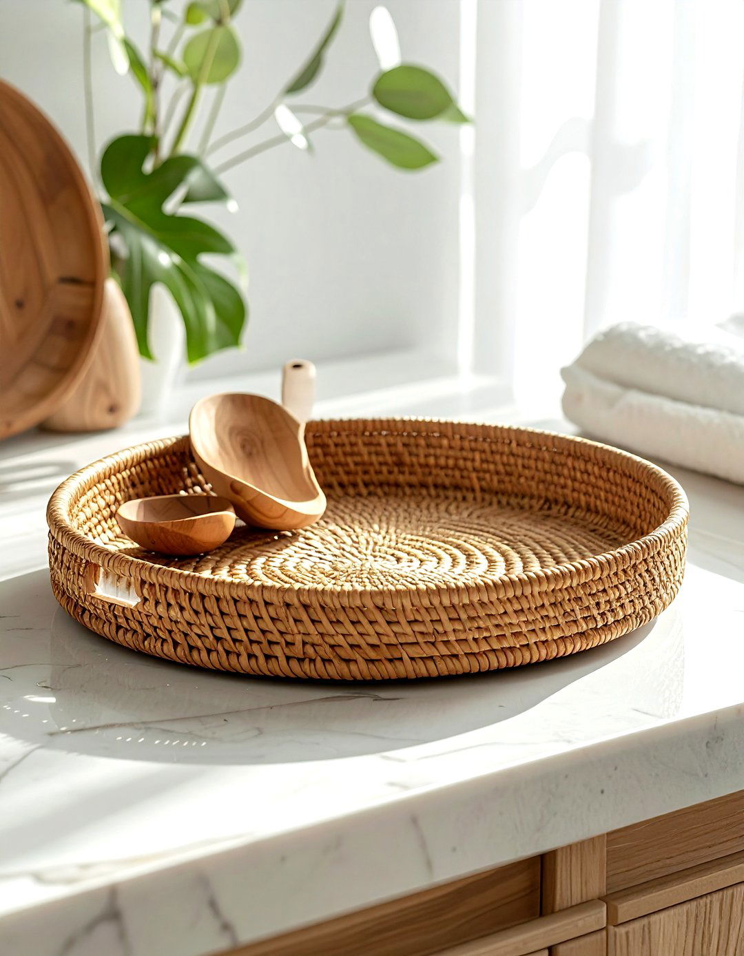 Woven Basket Tray - 30 utensil storage kitchen ideas