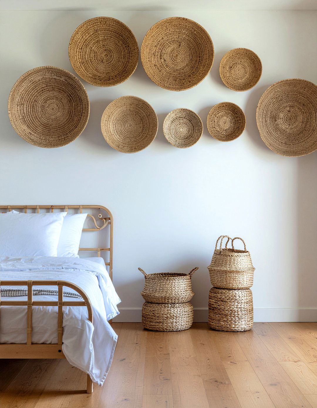 Woven Basket Wall - 30 bedroom travel souvenir ideas