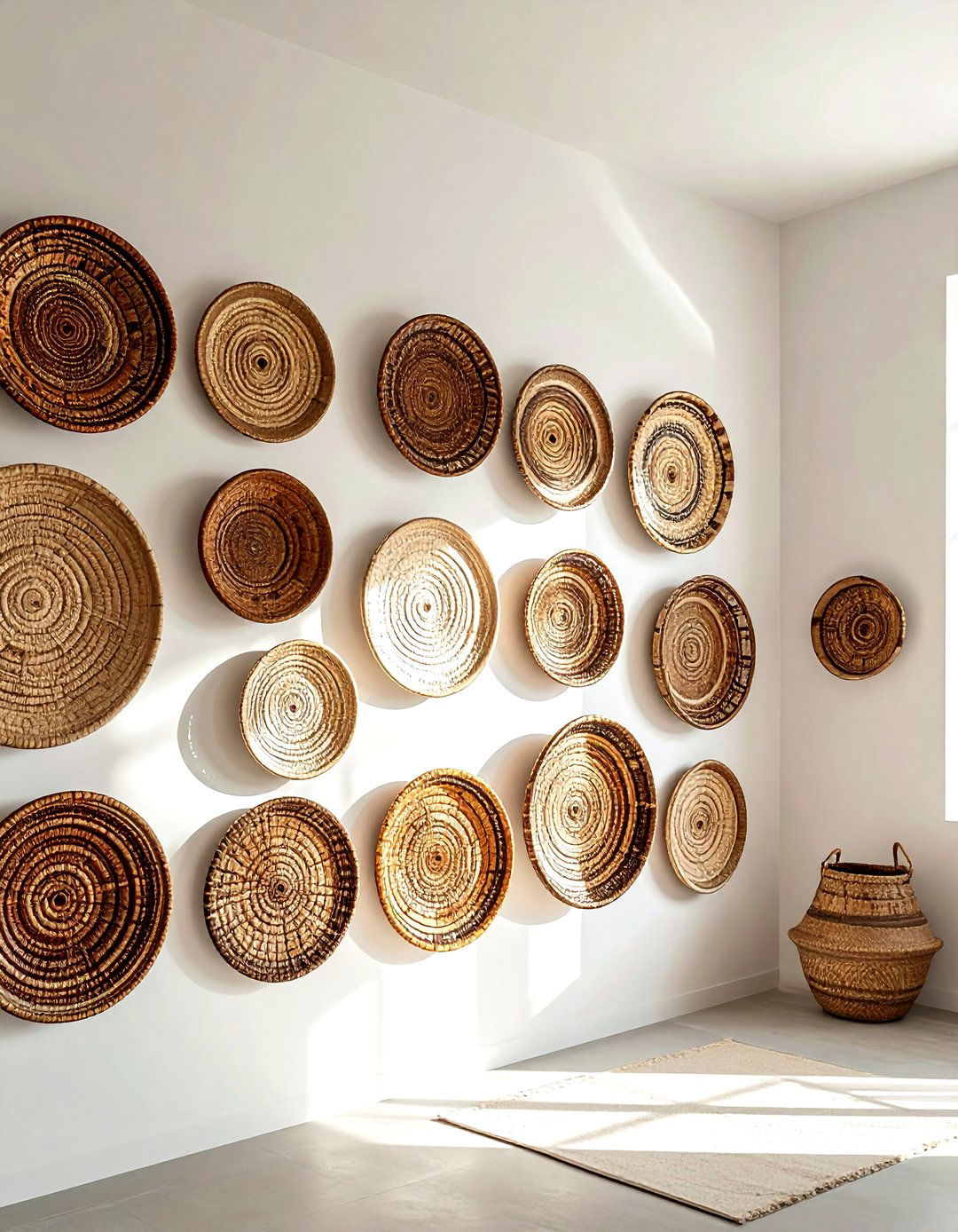 Woven Basket Wall - 30 bohemian home decor ideas