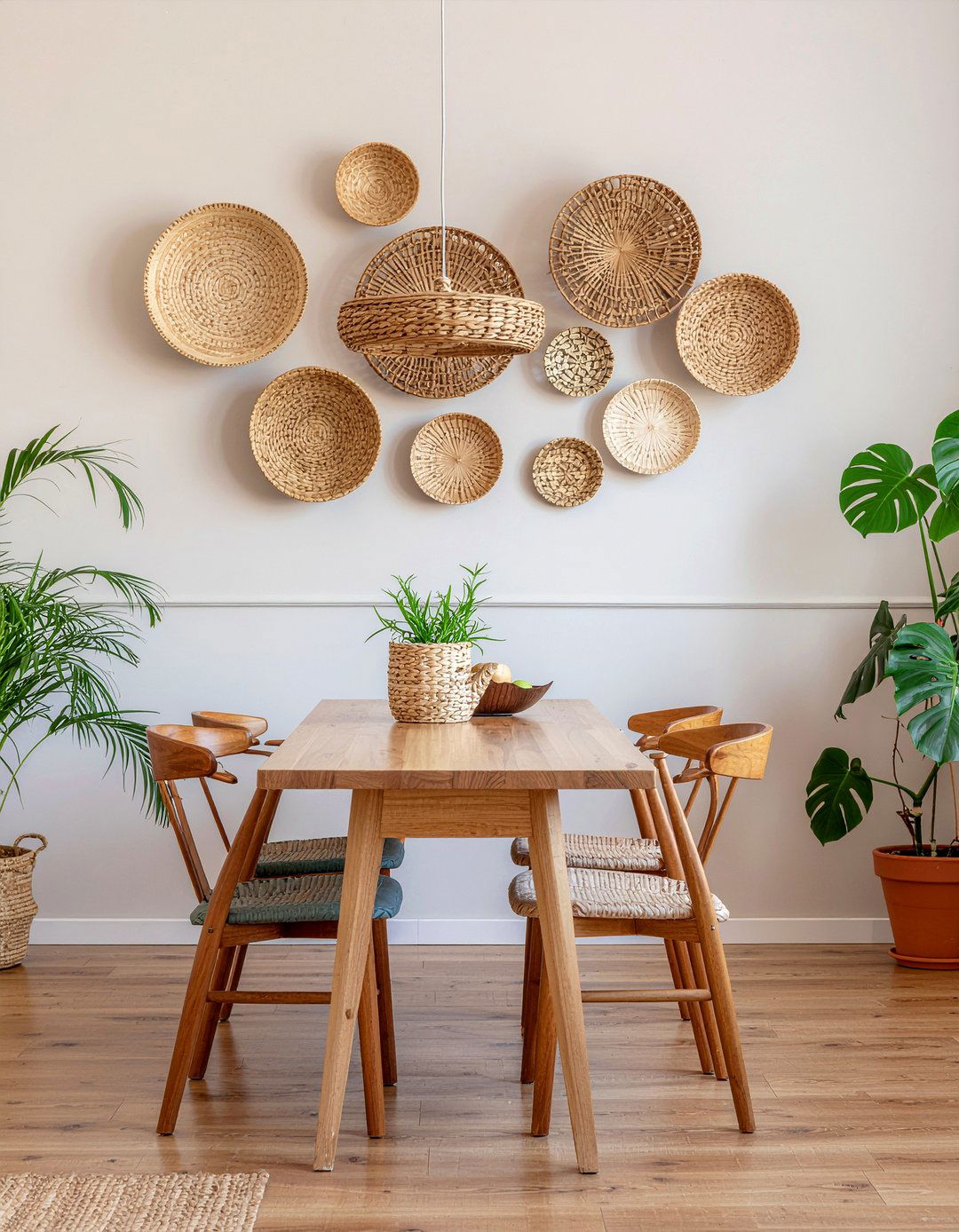 Woven Basket Wall - 30 family heirloom dining room ideas