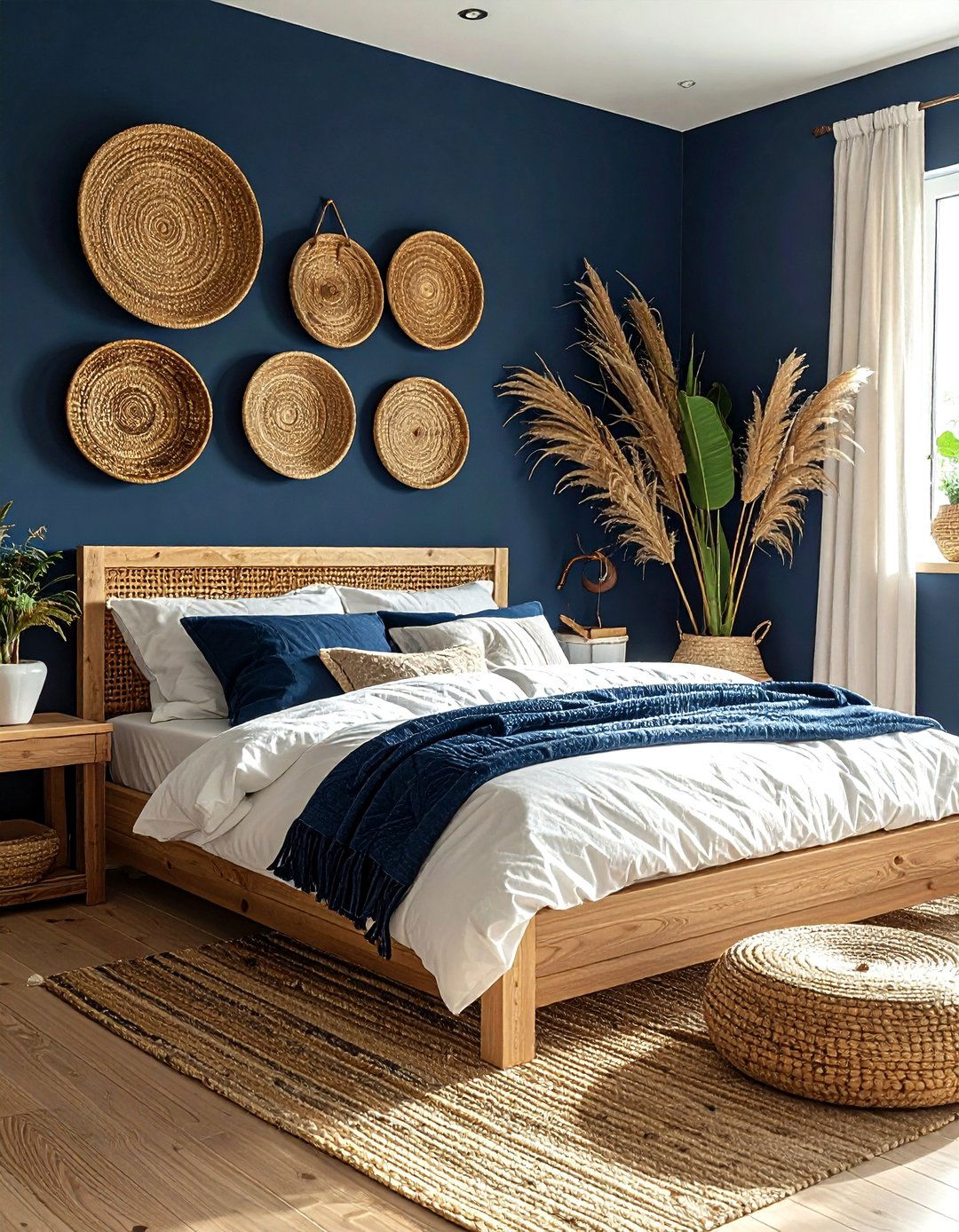 Woven Basket Wall Navy Bedroom - 30 bohemian navy bedroom ideas