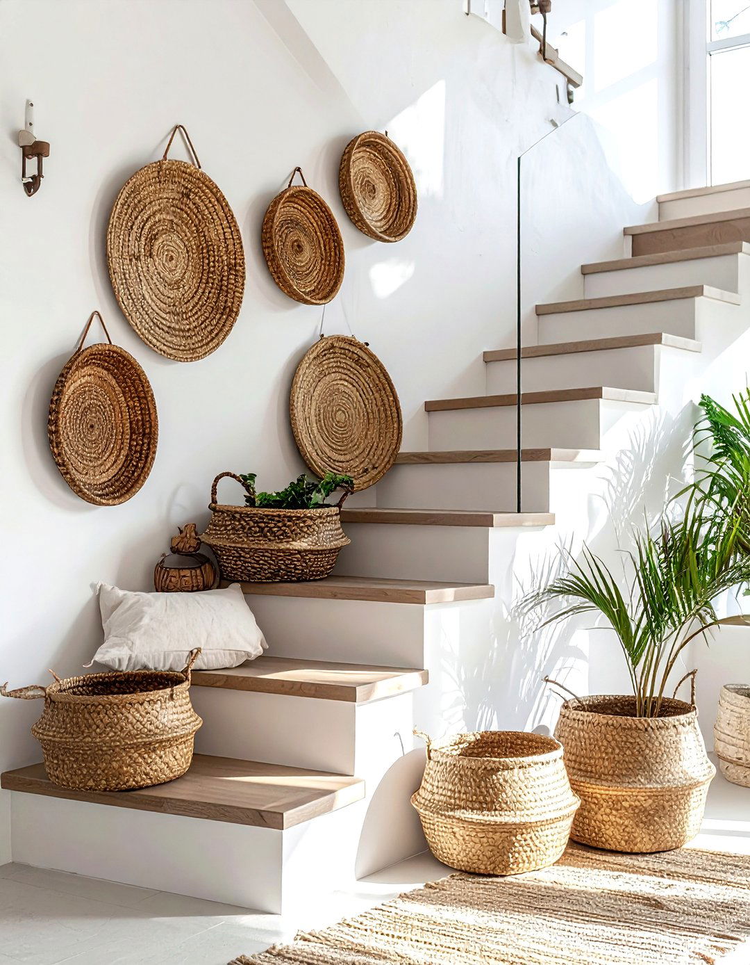Woven Baskets - 30 staircase wall ideas