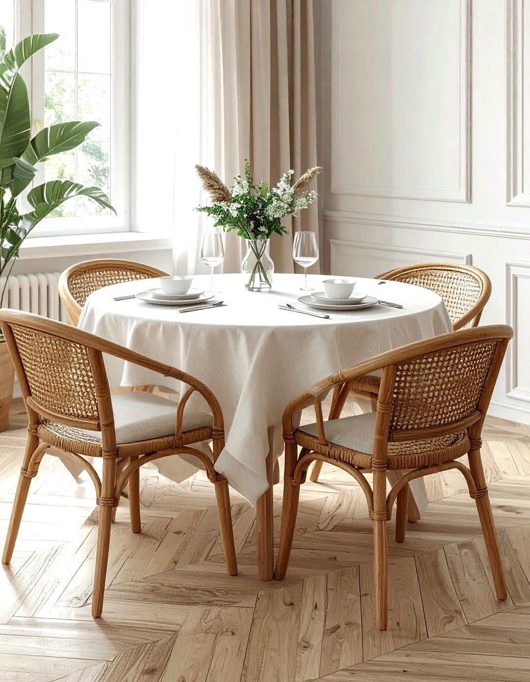 Woven Cane Back Chair - 30 modern traditional dining room ideas
