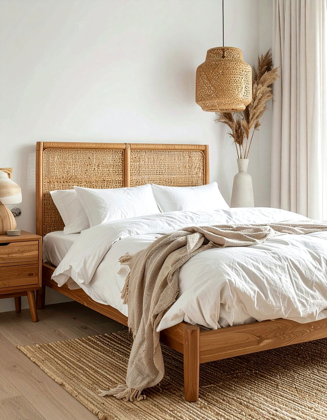 Woven Cane Headboard - 30 mid-century modern bedroom ideas