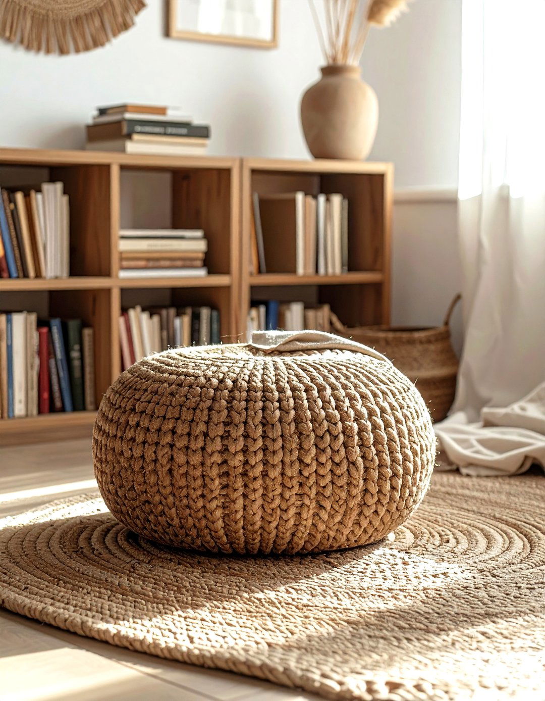 Woven Floor Pouf - 30 desert decor ideas