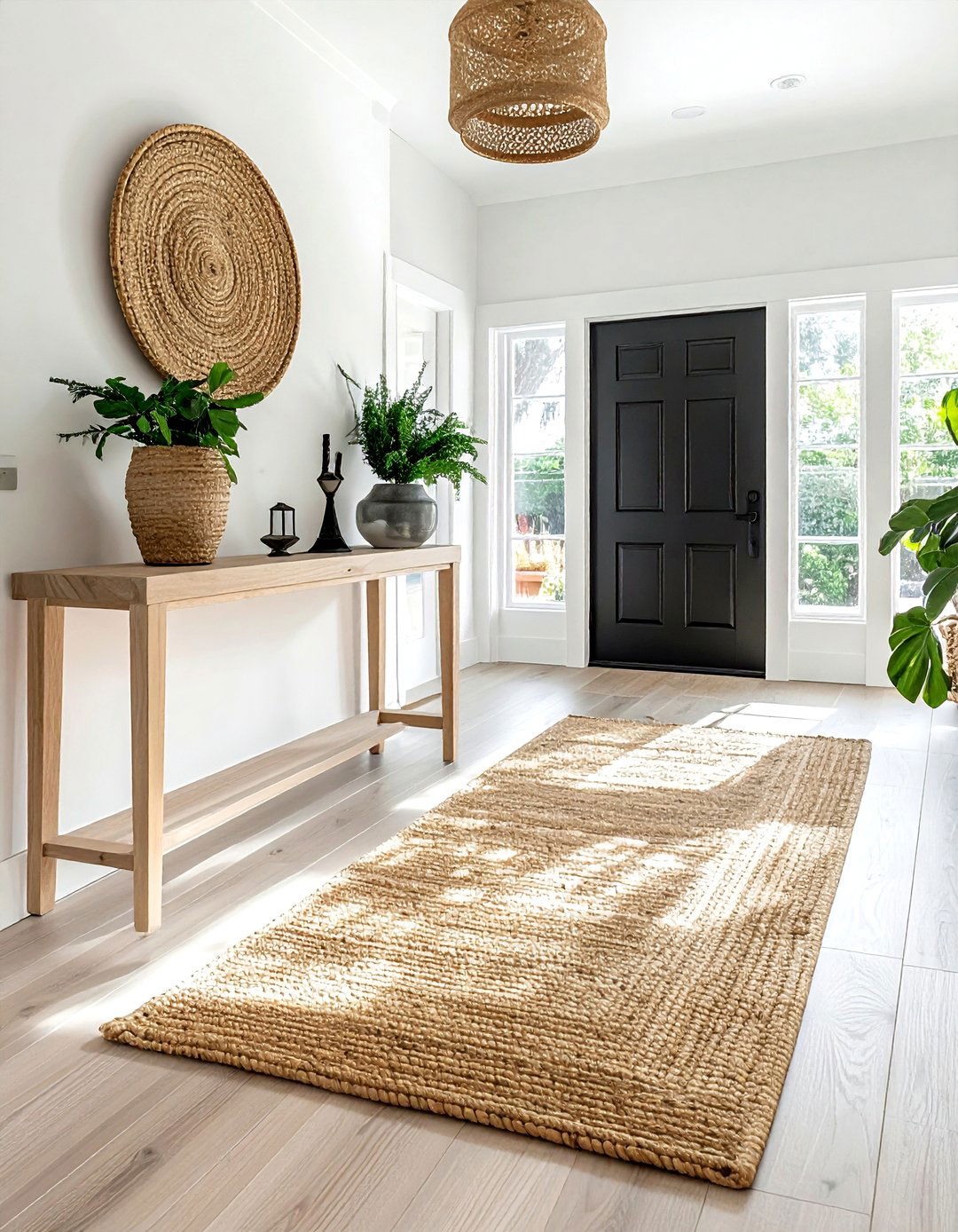 Woven Jute Rug Entryway - 30 modern farmhouse decor ideas