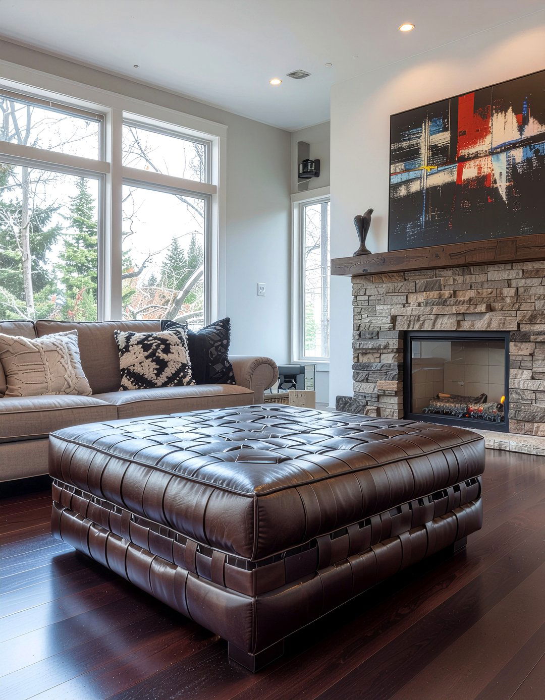 Woven Leather Ottoman - 30 living room woven ottoman ideas