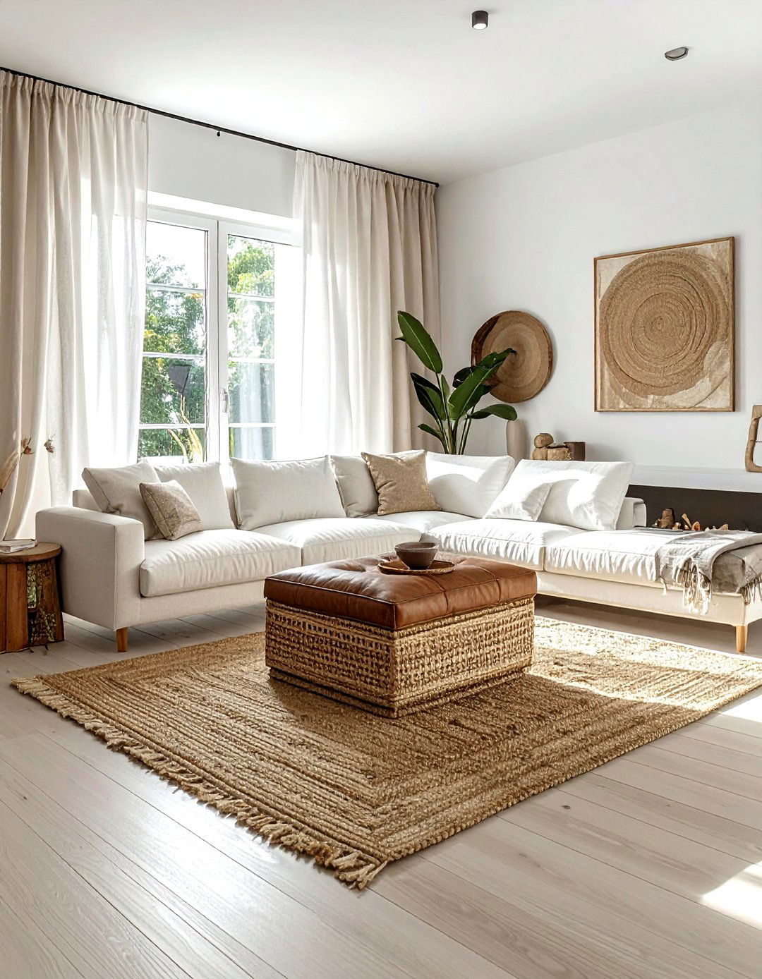 Woven Leather Square Ottoman - 30 living room leather ottoman ideas