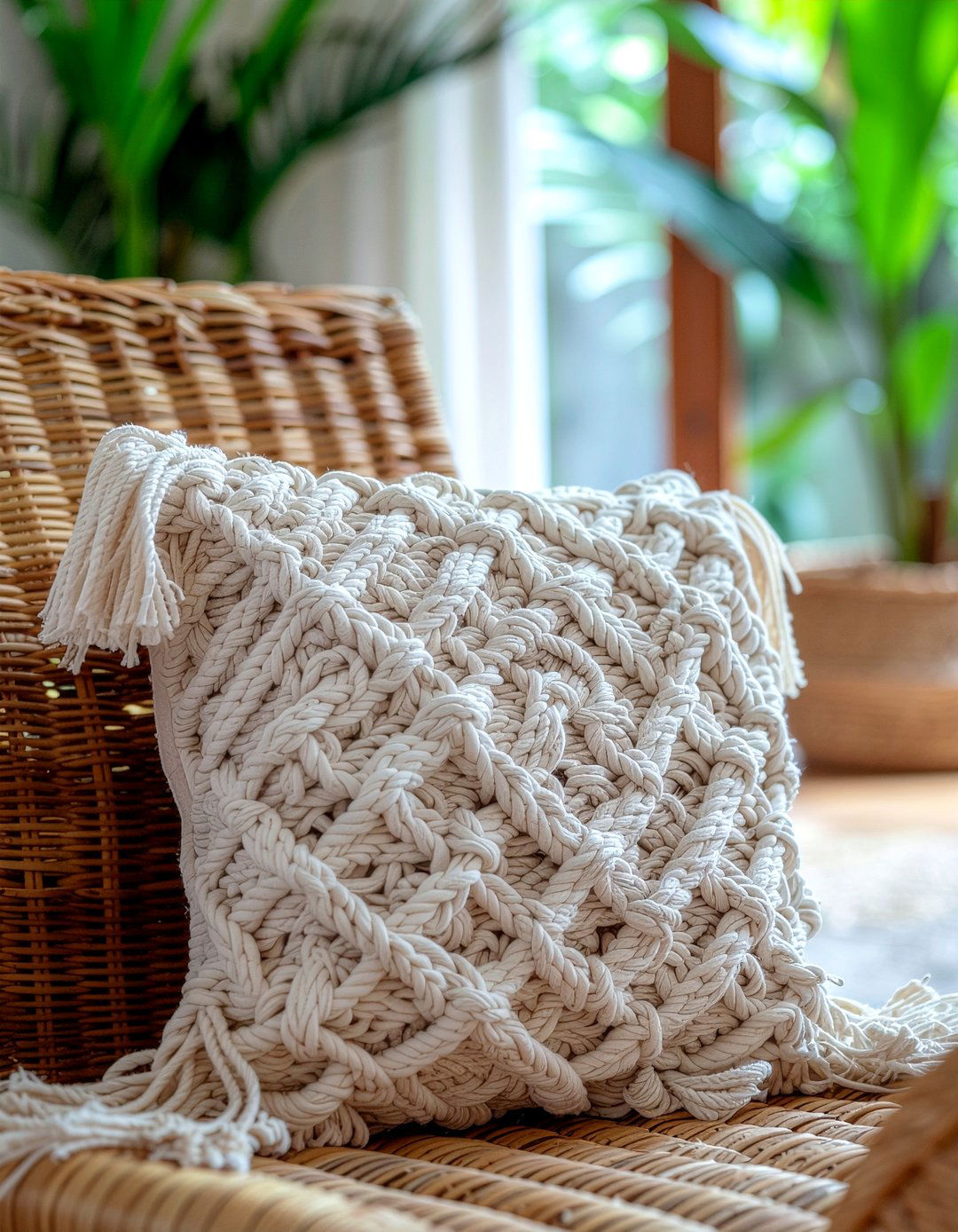 Woven Macrame Pillow - 30 living room floor cushion ideas