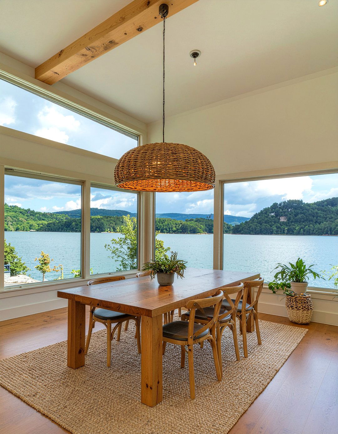 Woven Pendant Lights - 30 lake house dining room ideas