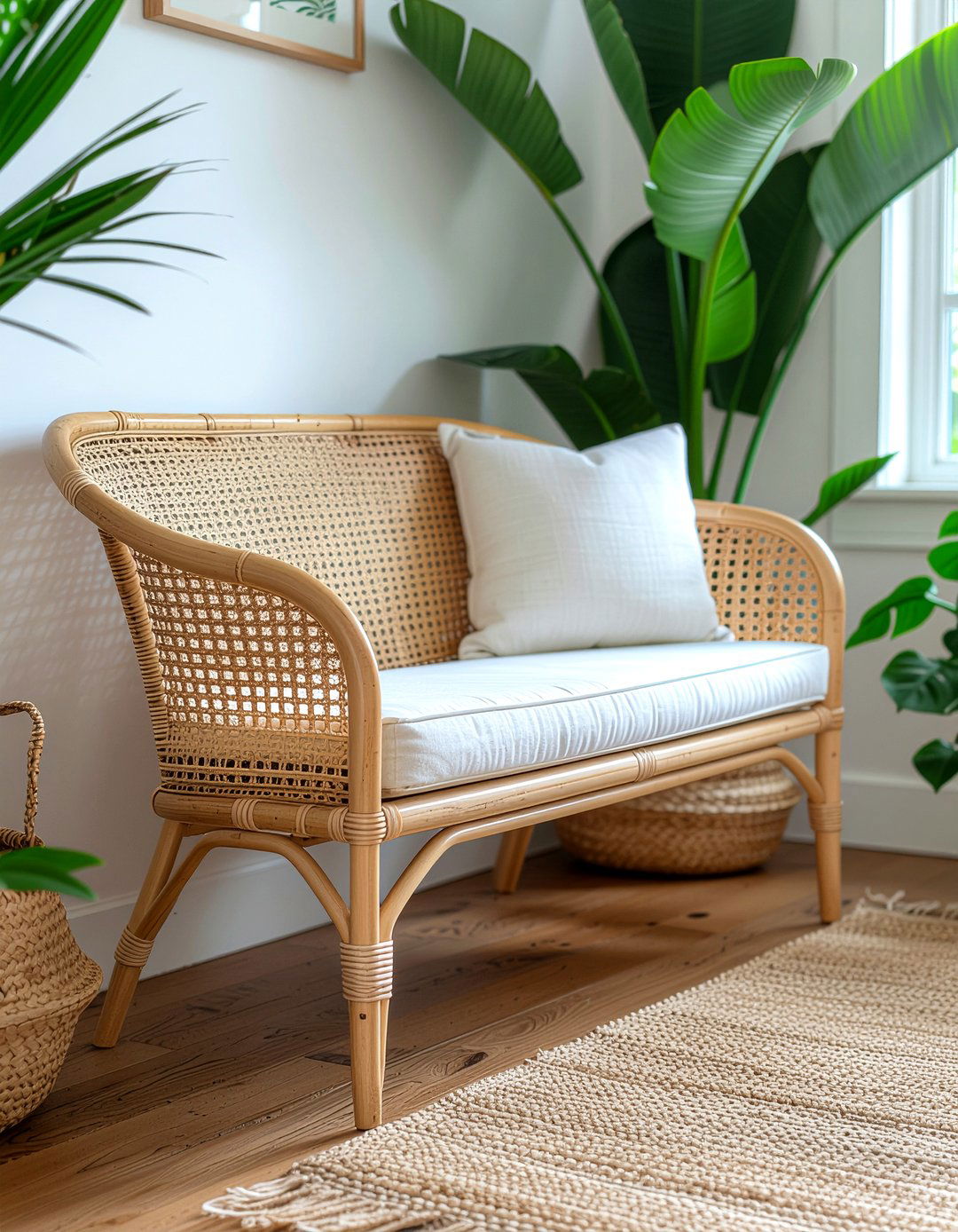 Woven Rattan Bench - 30 backless dining bench ideas