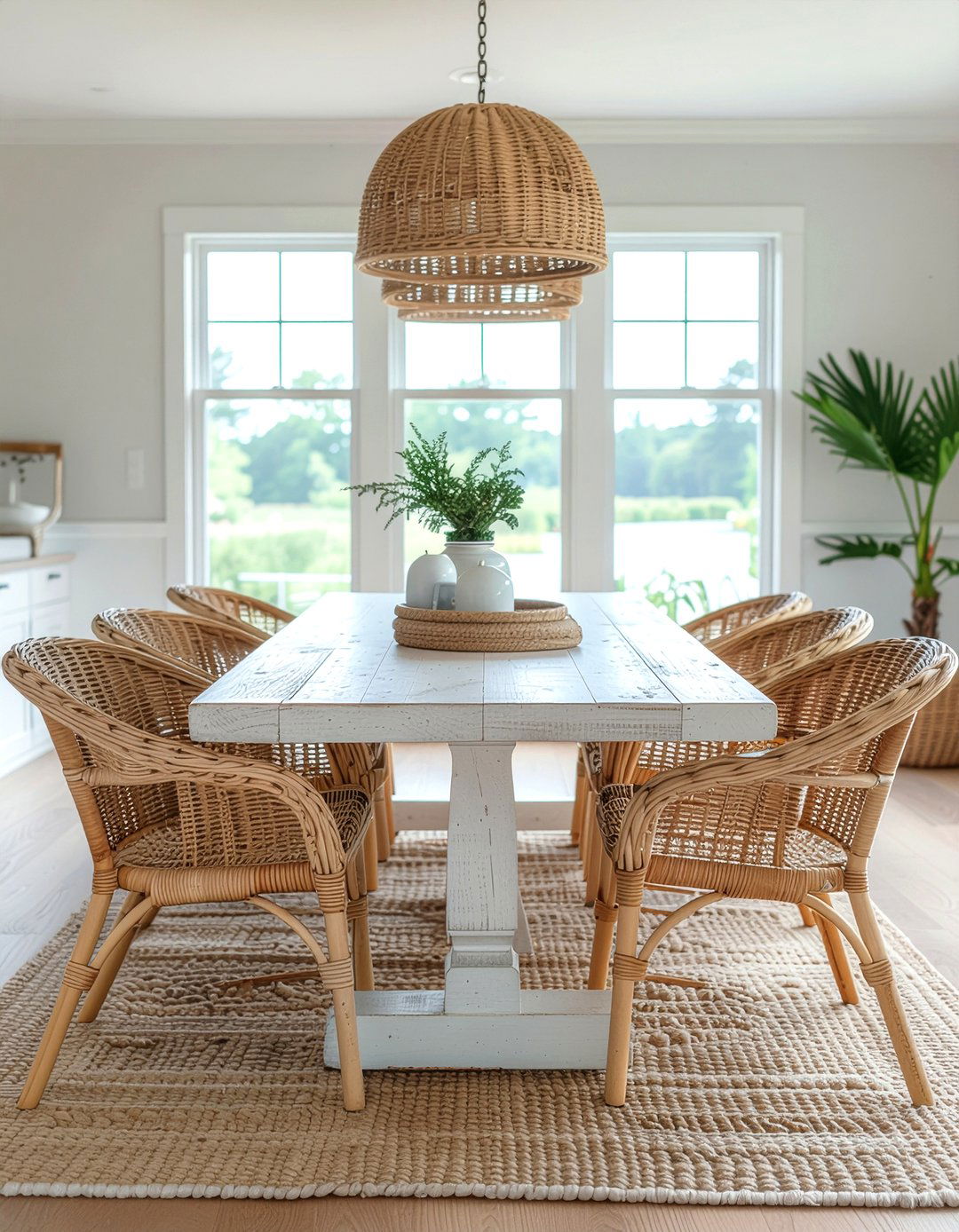 Woven Rattan Chairs - 30 farmhouse dining room ideas