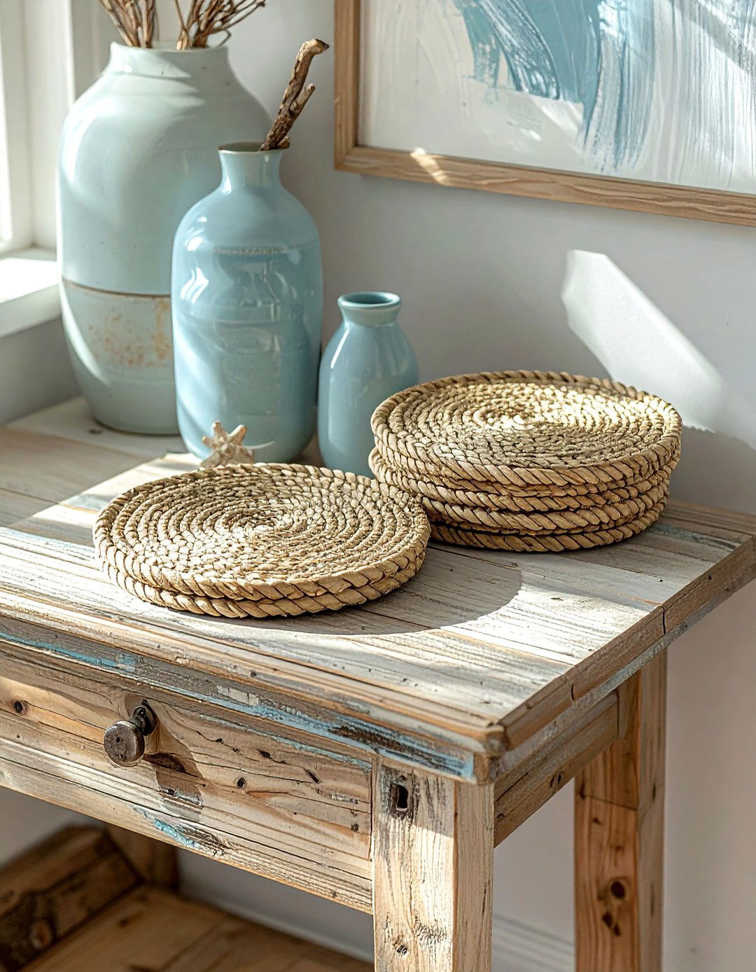 Woven Rattan Coasters - 30 side table decor ideas