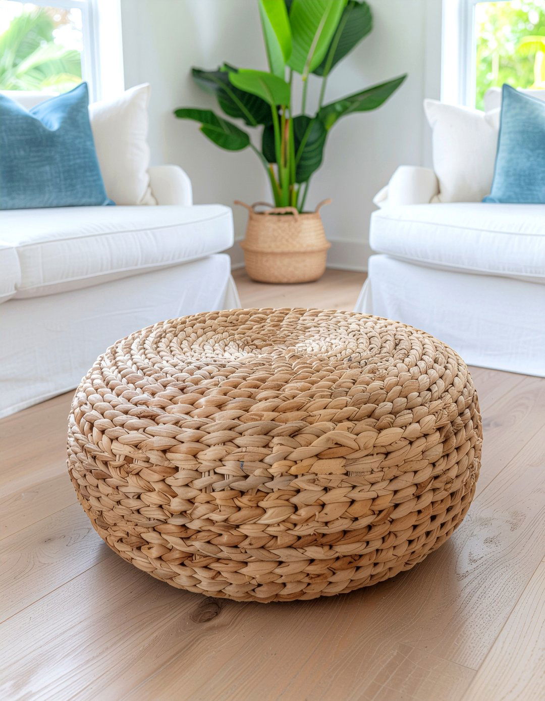 Woven Rattan Footstool - 30 living room footstool ideas