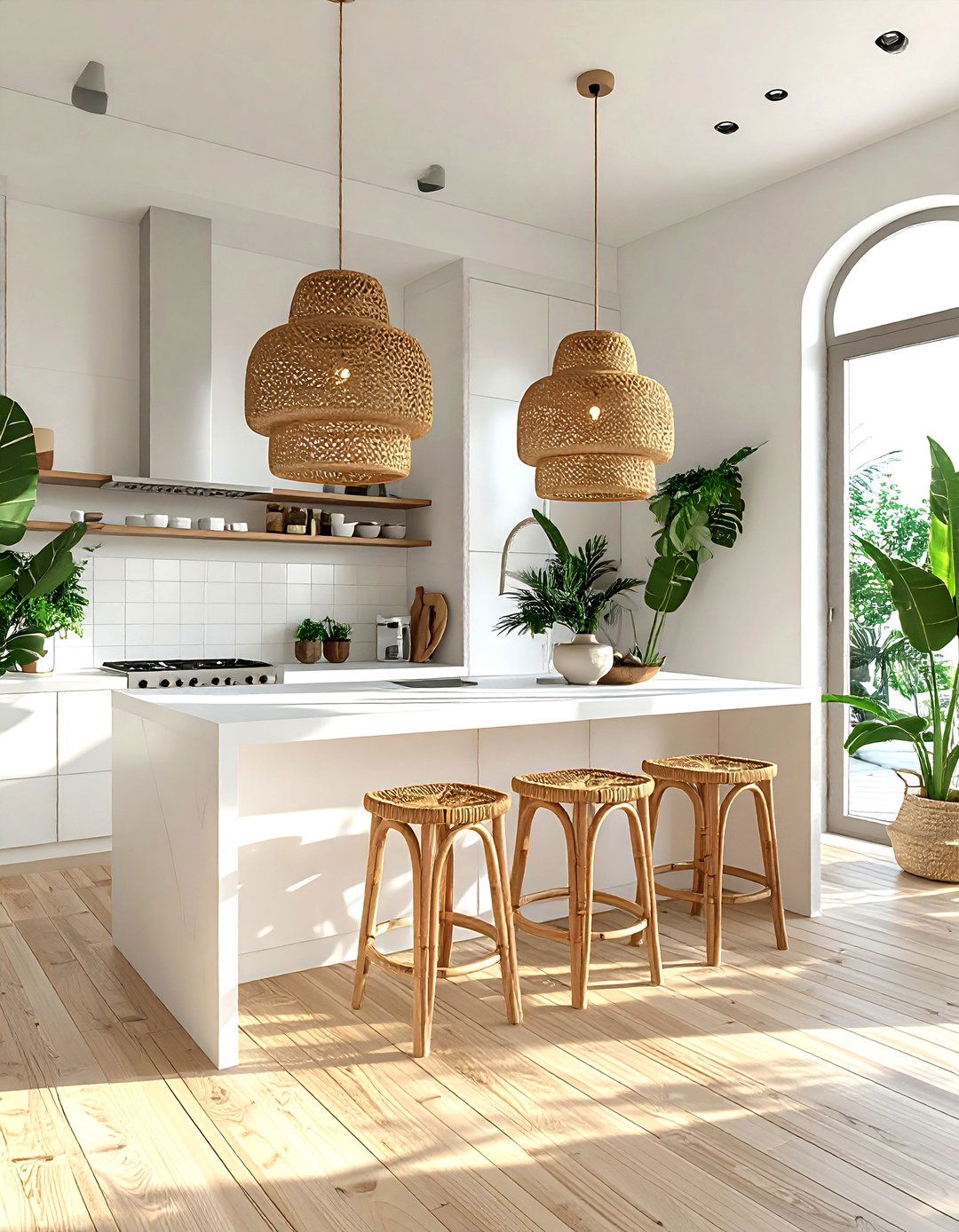 Woven Rattan Light - 30 pendant light kitchen island ideas