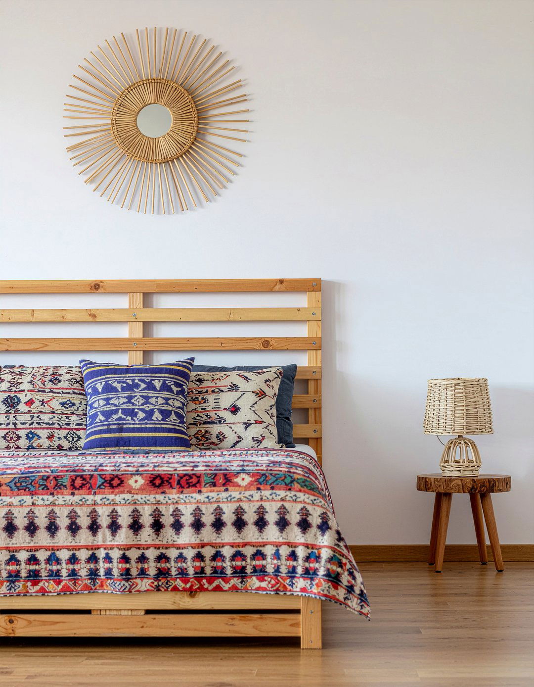 Woven Rattan Panel - 30 bedroom floating headboard ideas