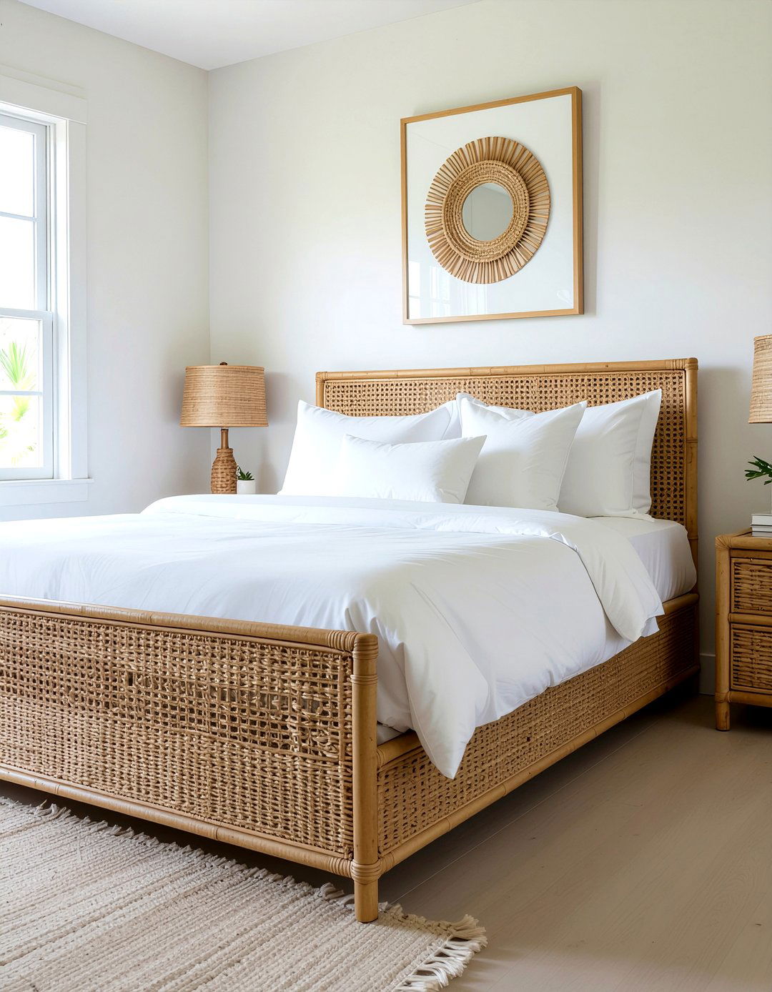 Woven Seagrass Bed - 30 beach house bedroom ideas