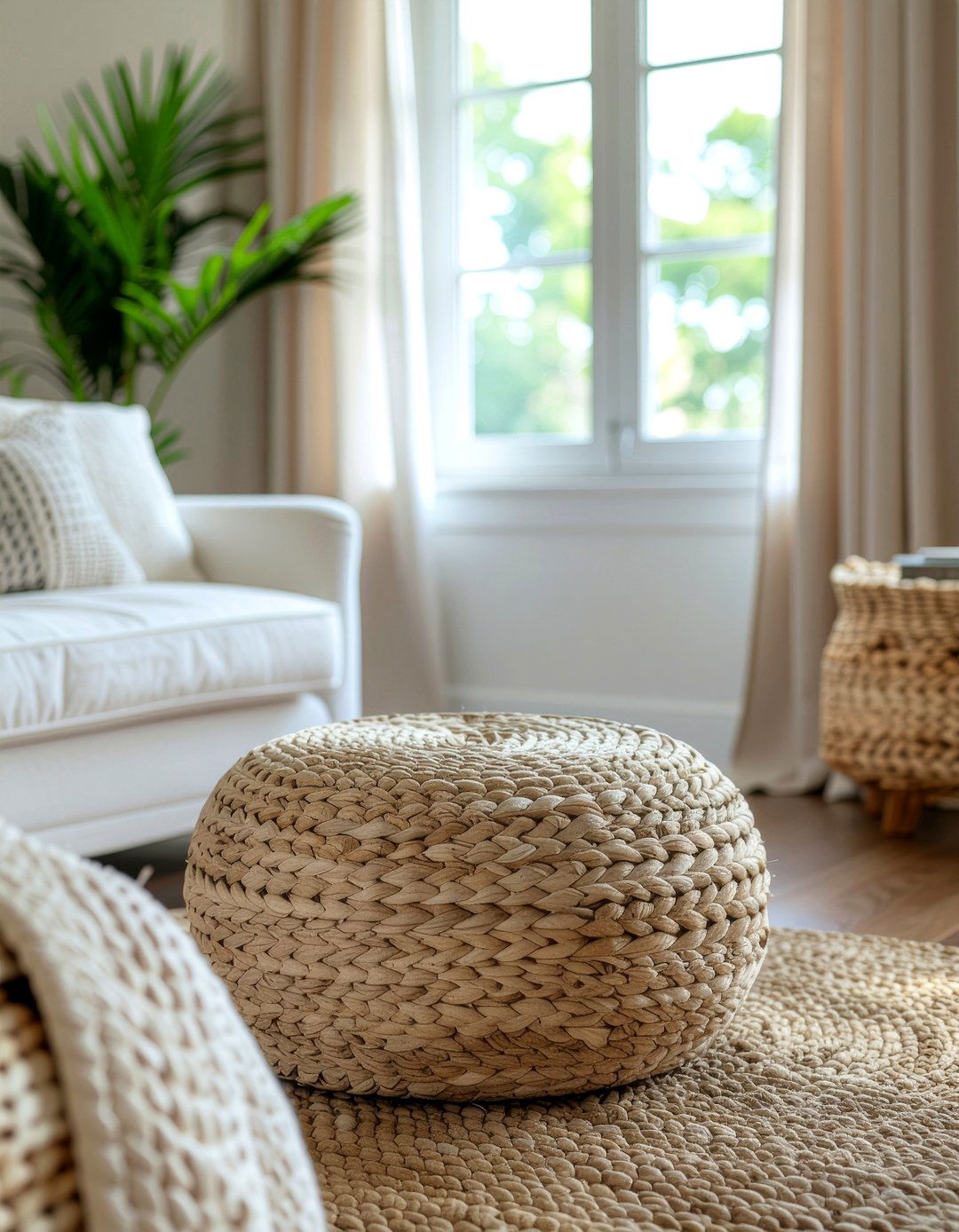 Woven Seagrass Pouf - 30 living room pouf ideas