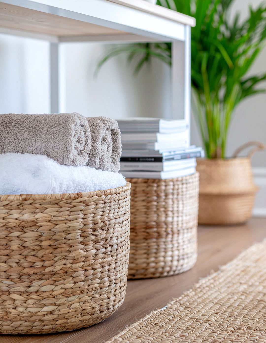 Woven Seagrass Storage Baskets - 30 layered texture living room ideas