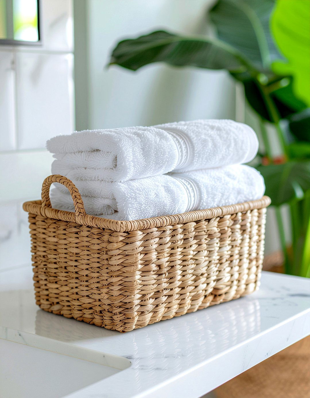 Woven Storage Basket - 30 bathroom high-low mixing ideas