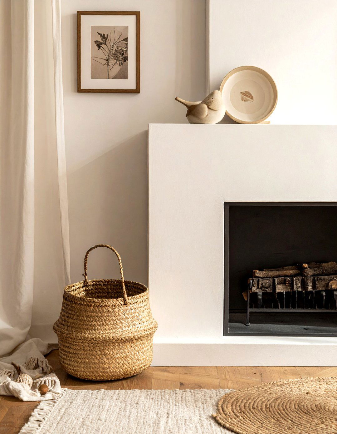 Woven Storage Basket - 30 layered mantel ideas