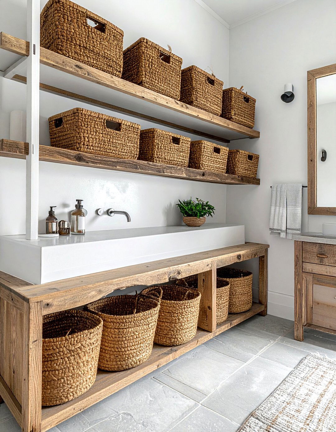 Woven Storage Baskets - 30 farmhouse bathroom ideas