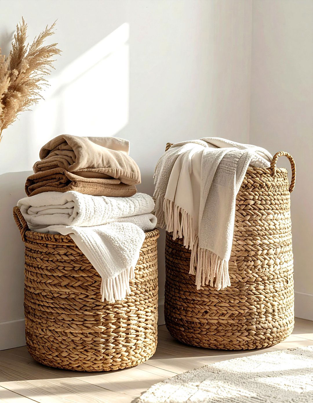 Woven Storage Baskets - 30 soft minimalist living room ideas