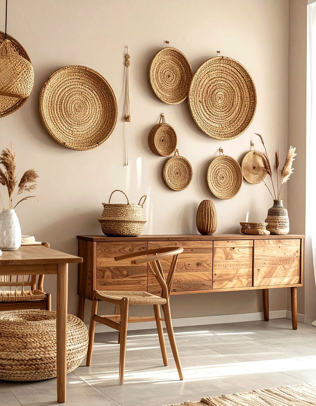 Woven Wall Baskets - 30 boho dining room ideas