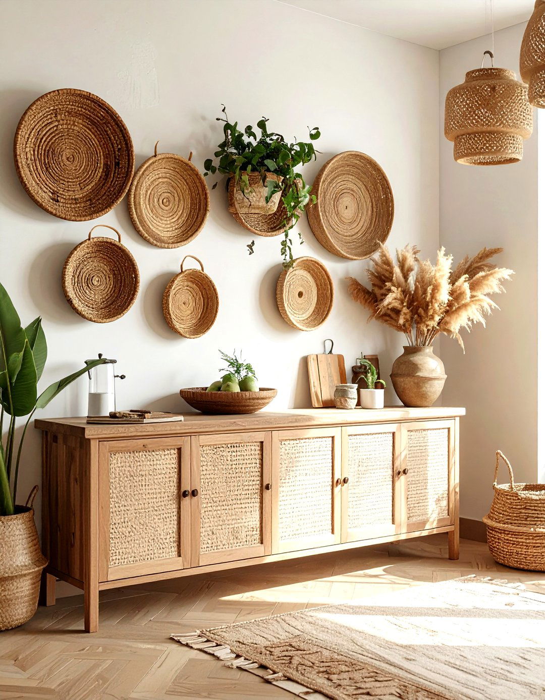 Woven Wall Baskets - 30 kitchen wall decor ideas