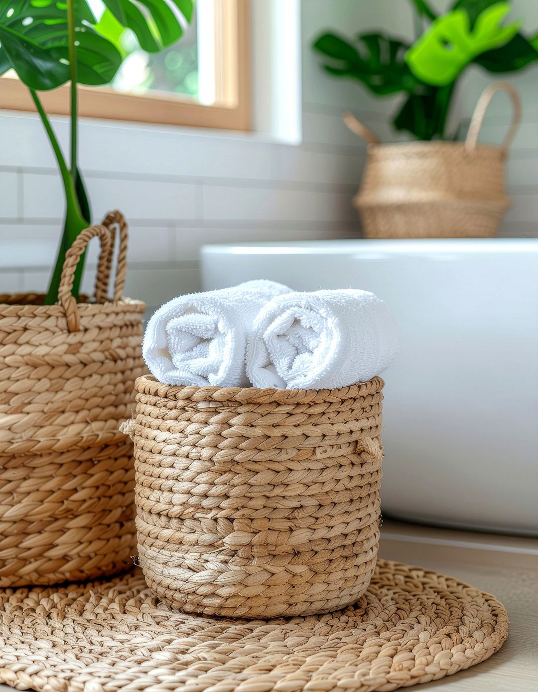 Woven Wicker Basket Set - 30 bathroom organizer set ideas