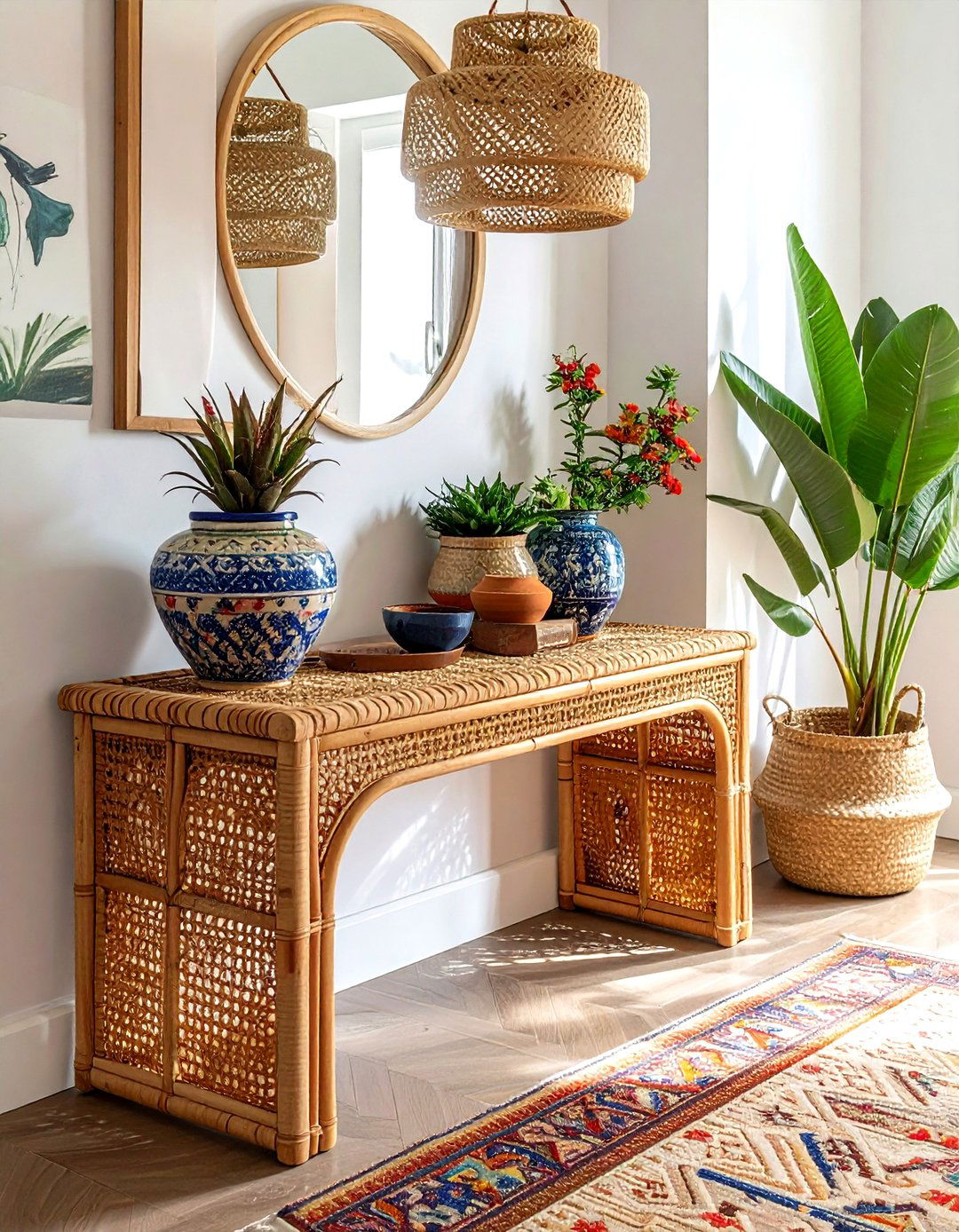 Woven Wicker Entryway Table - 30 living room hallway table ideas