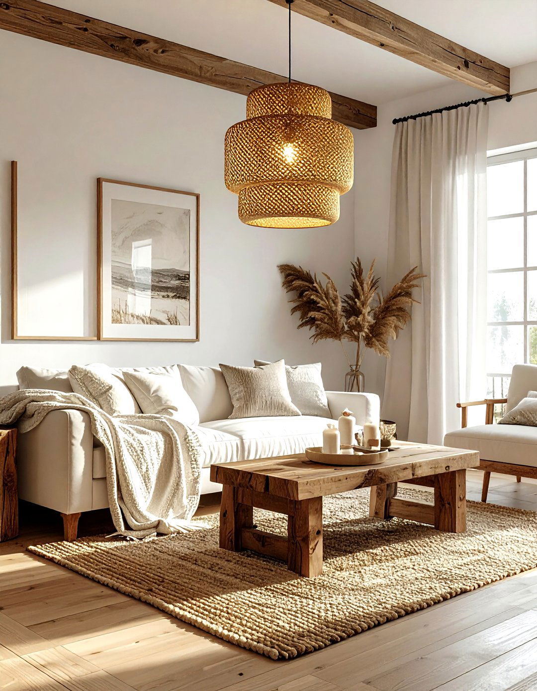 Woven Wood Light - 30 living room pendant lighting ideas