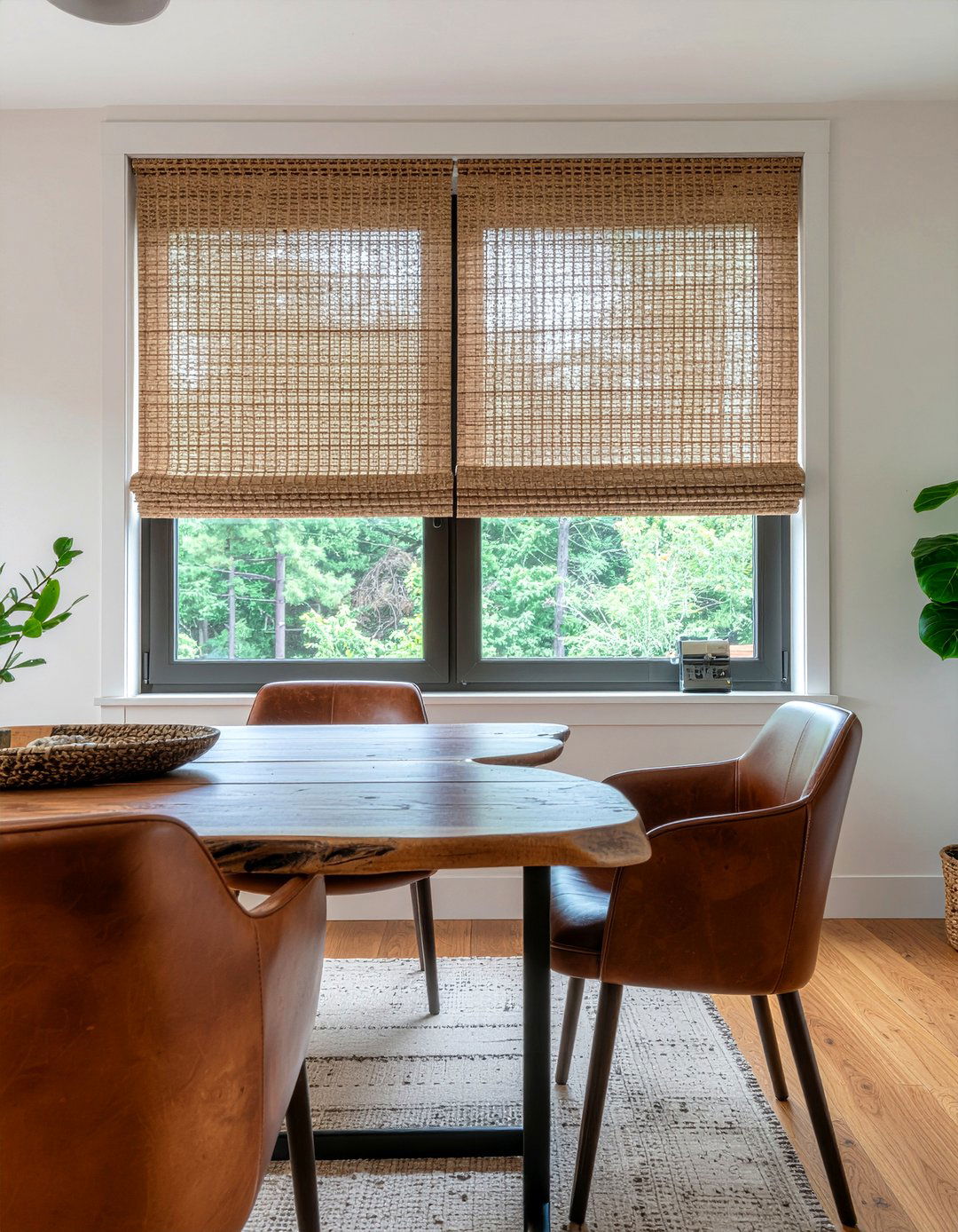 Woven Wood Shades - 30 dining room window treatment ideas
