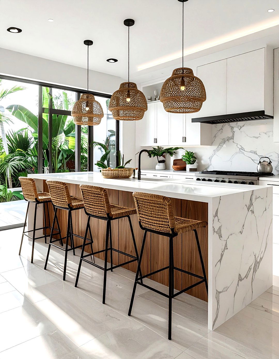 Woven bar stools - 30 kitchen texture layering ideas