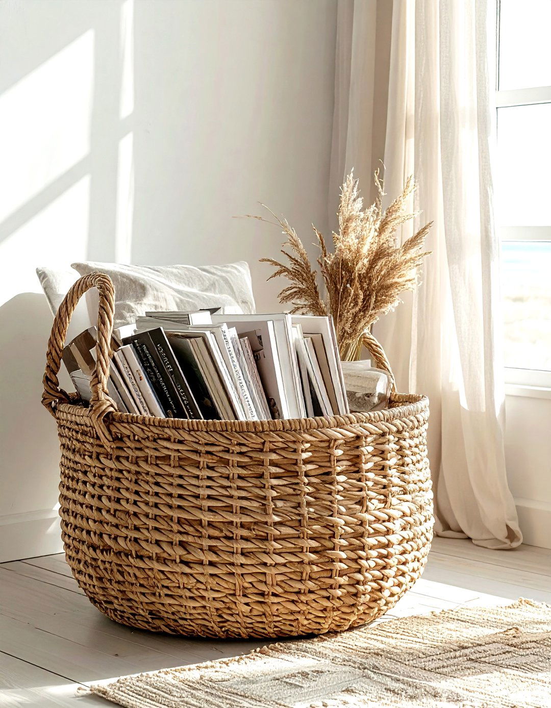 Woven basket book storage - 30 book decor ideas_1