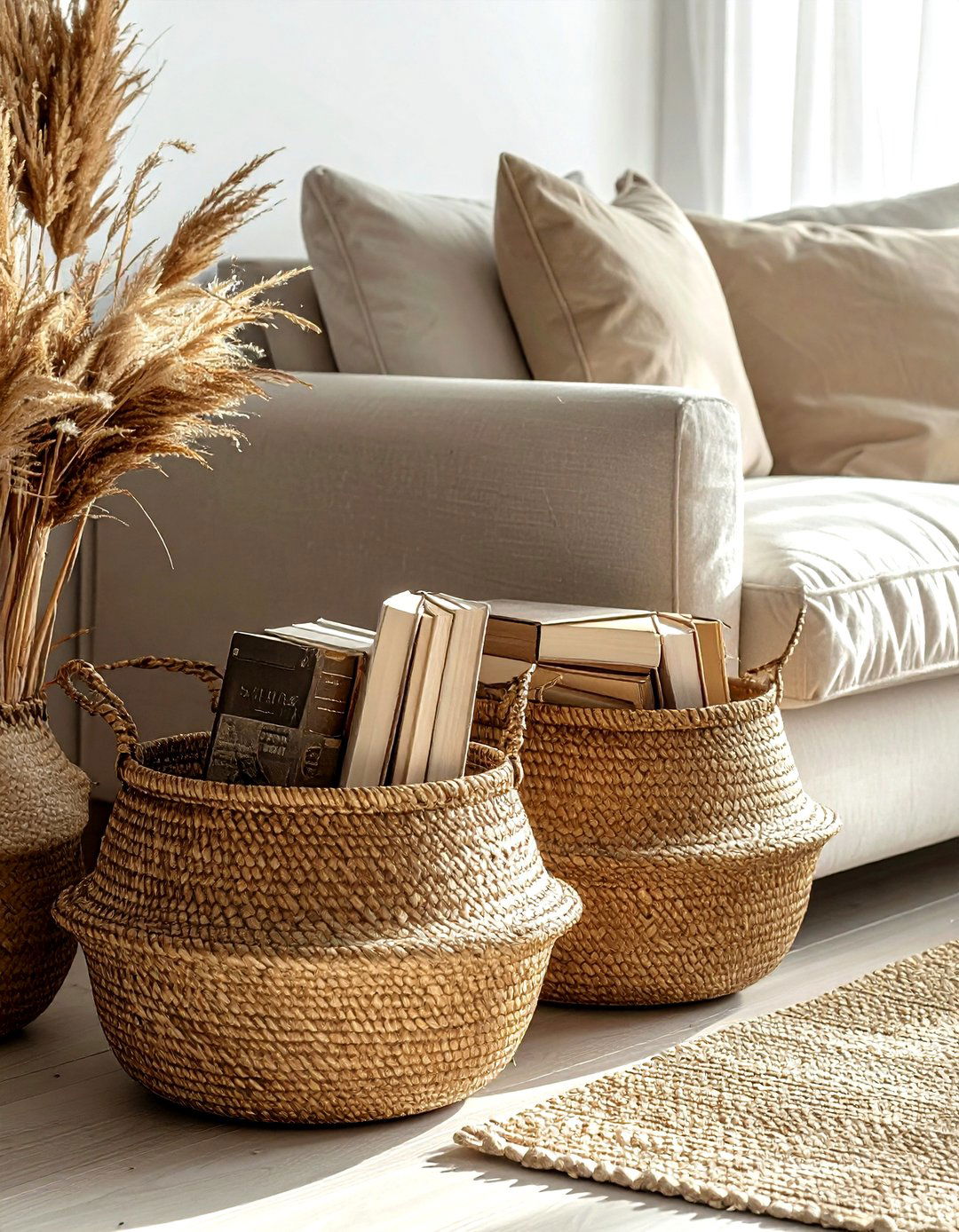 Woven basket book storage - 30 book collection display ideas